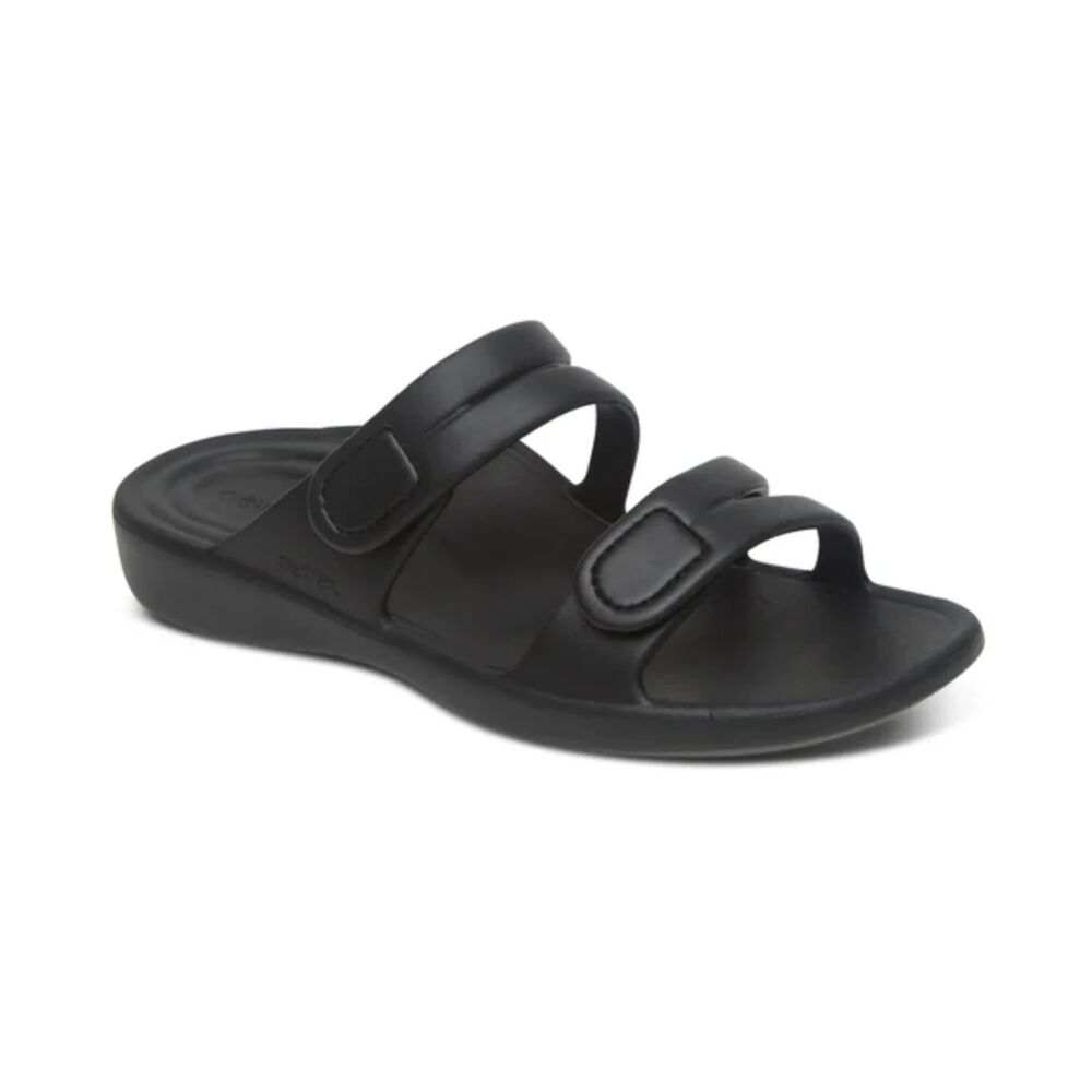 NEW Aetrex Women Janey Black Water Friendly Slide Sandals